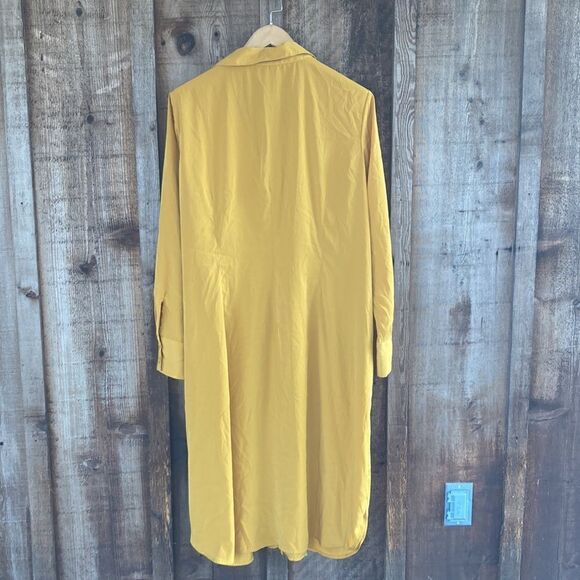 Alfani Plus Button Front Wrap Tie Long Sleeve Midi Shirt Dress- Mustard - Picture 4 of 13